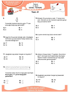 ilkokul 1. Sınıf Genel Tekrar Testleri 